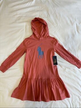 Polo by Ralph Lauren Coral Hooded Dress with Blue Pony Logo NWT